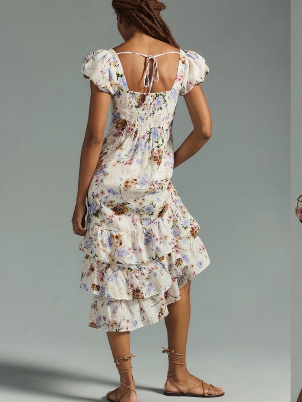 Anthropologie floral Tiered Puff-Sleeve Midi Dress - Picture 2 of 5